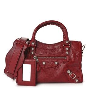 BALENCIAGA Mini City Bag Agneau Rouge Cerise Giant 12 Silver Hardware New
